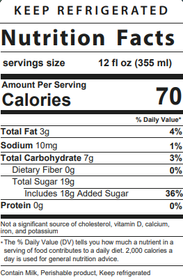 Nutrition facts for BlueHorn Tea concentrate